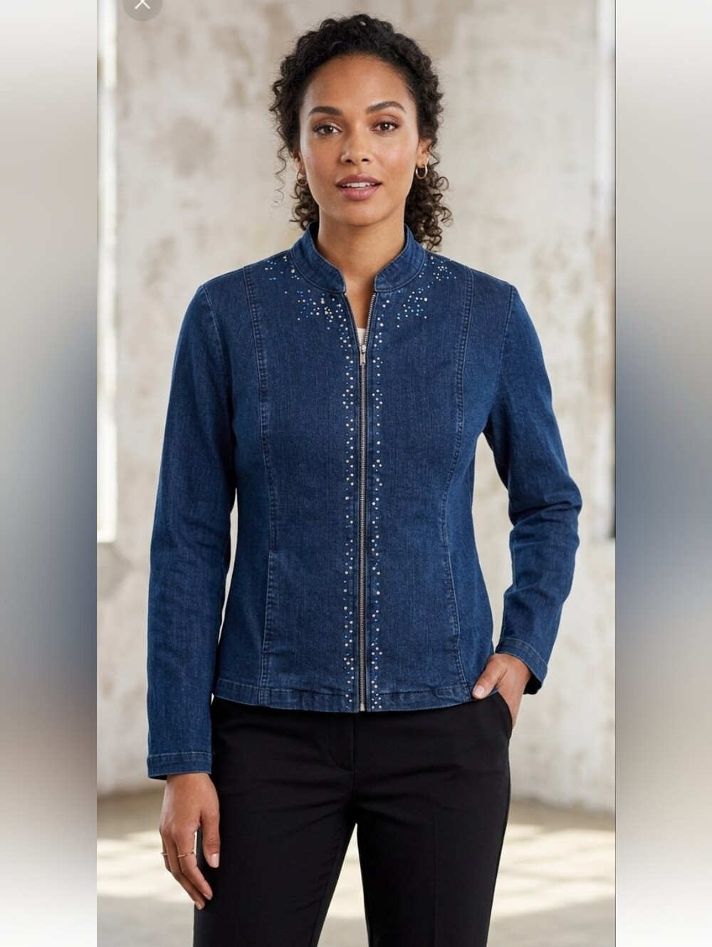 Samantha Grey Denim Jacket with Embellishments 10